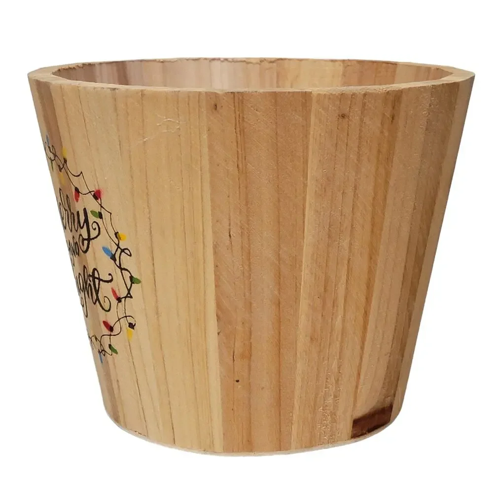 Christmas Wooden Bucket Merry and Bright Home Decor‎ Holiday Decoration Rustic